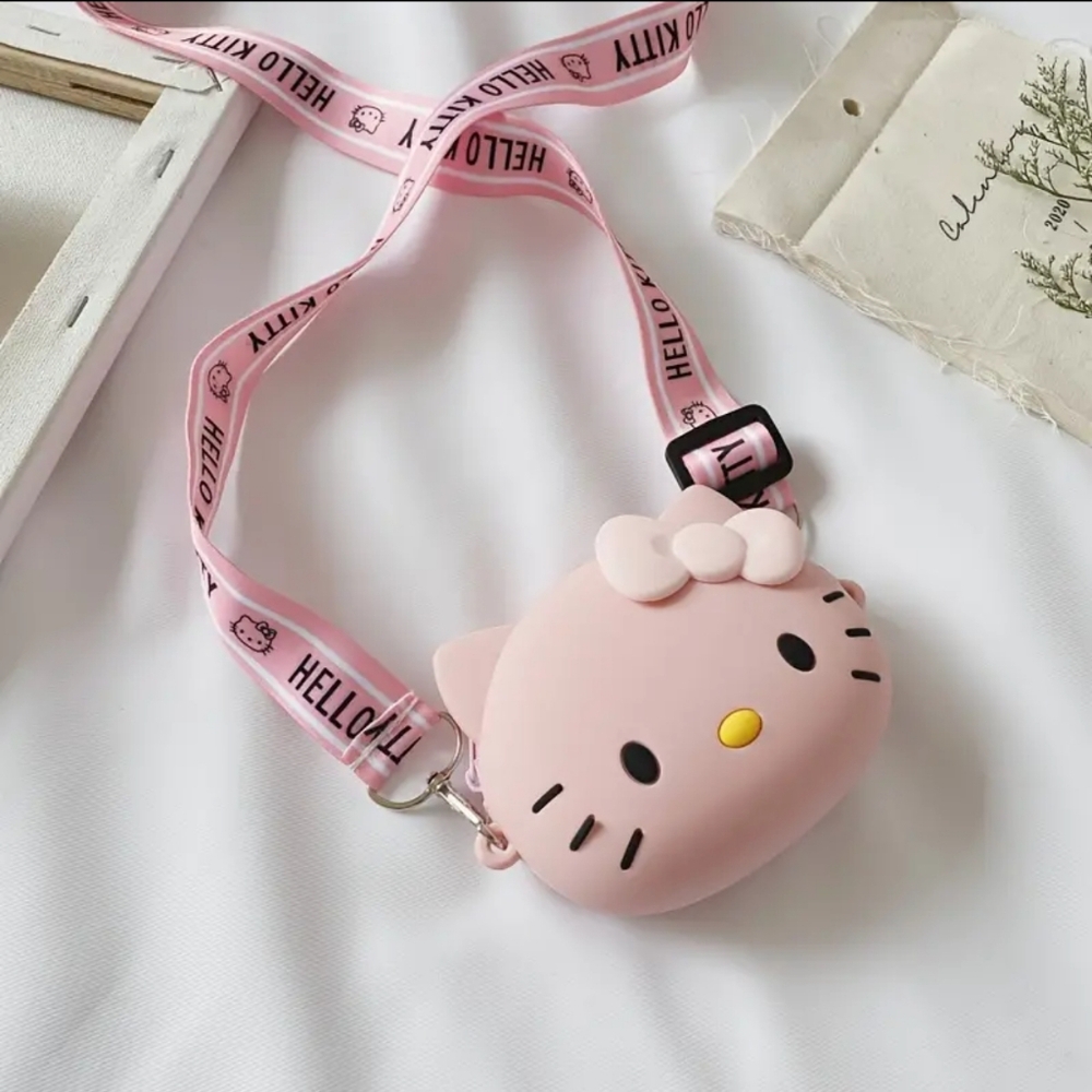 Hello Kitty Pink Cute Small Silicone Crossbody Bag With Adjustable Straps, NEW